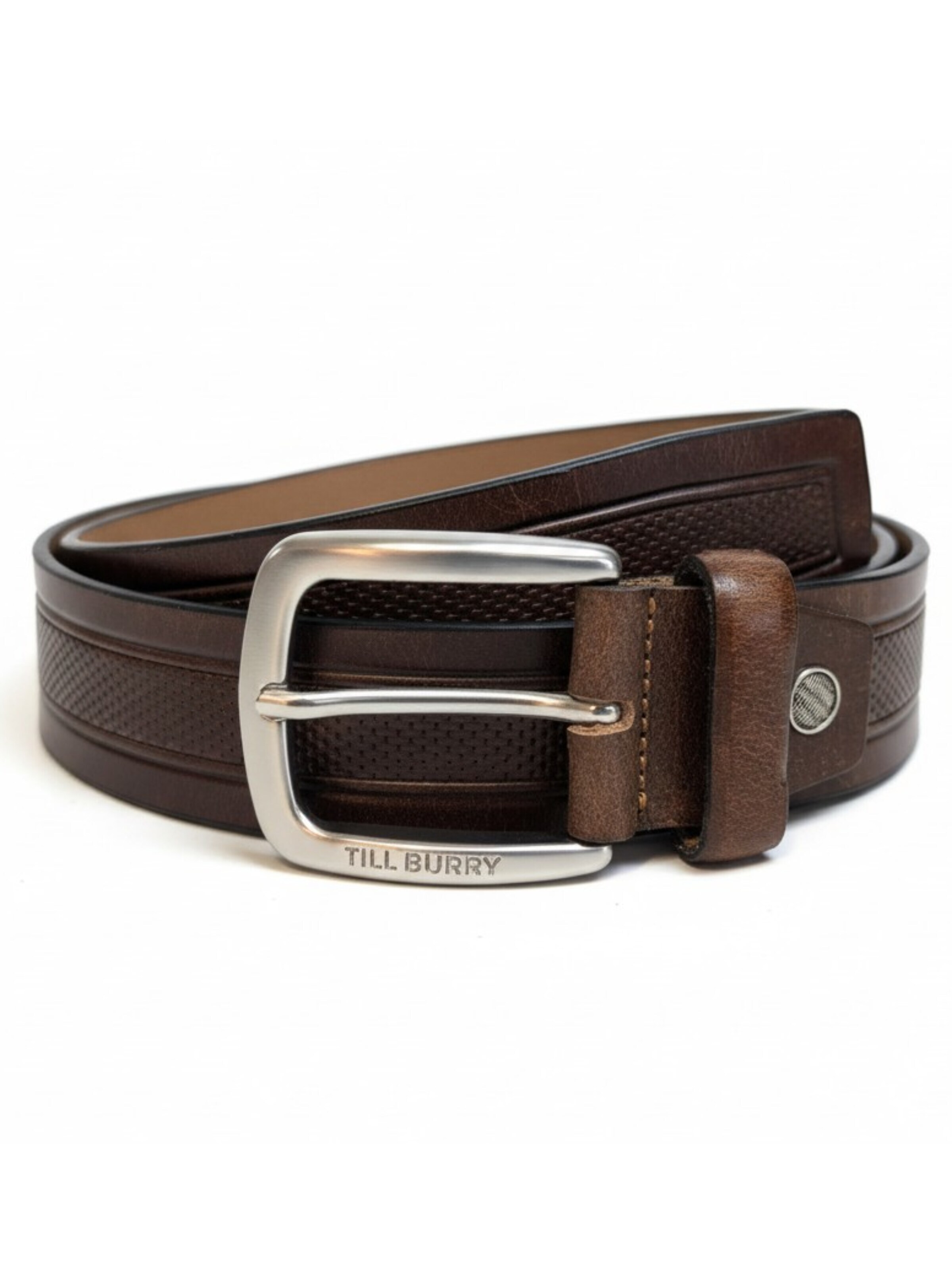 Ella Eisvogel Belt 'Ledergürtel mit dezenter Prägung' in Brown: front