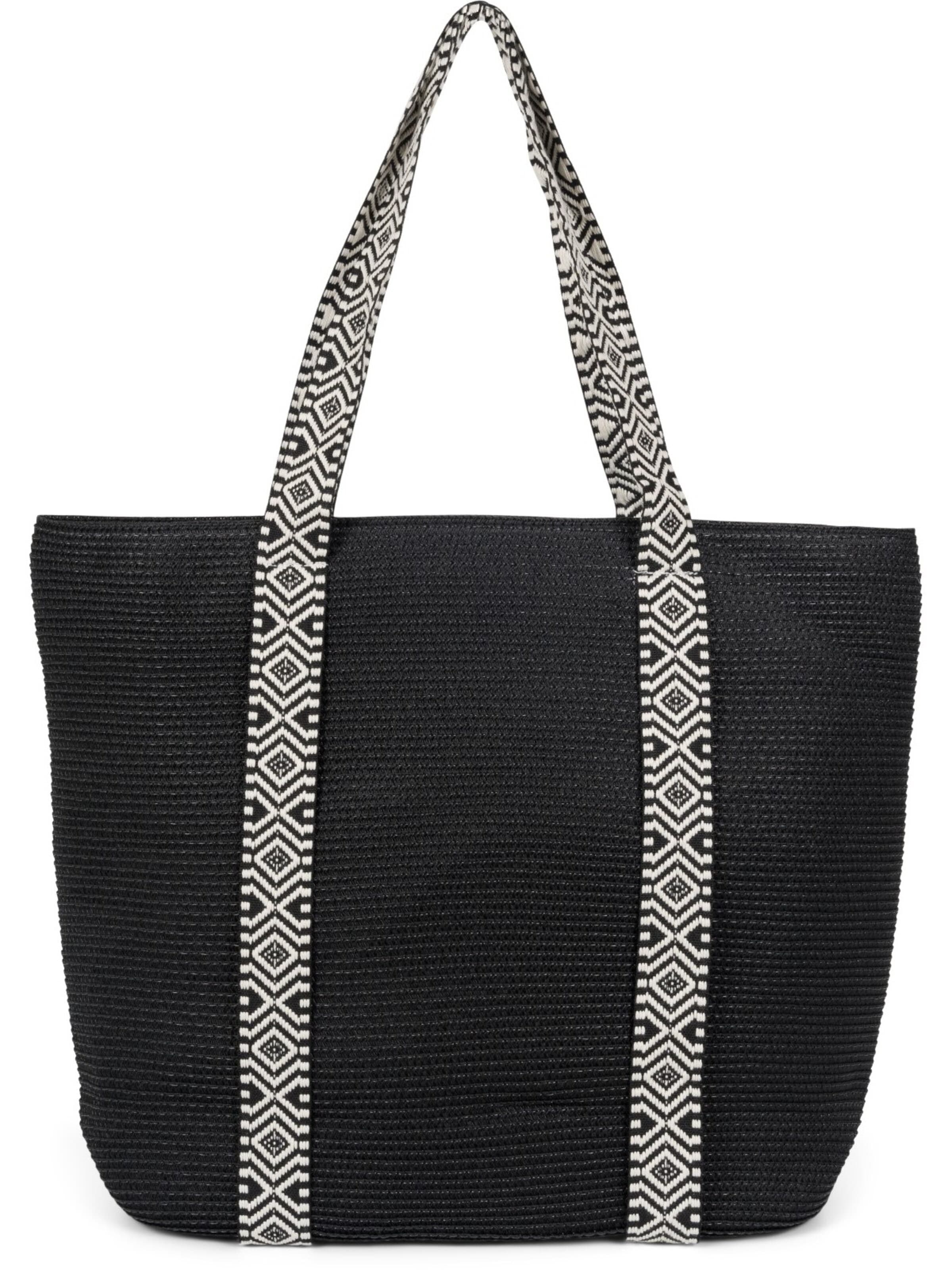 styleBREAKER Strandtasche 'Papierstroh Strandtasche Azteken Muster'‌‌‌‌‌ in Schwarz: Vorderseite
