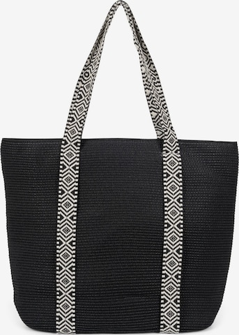 styleBREAKER Strandtasche 'Papierstroh Strandtasche Azteken Muster' in Schwarz: Vorderseite