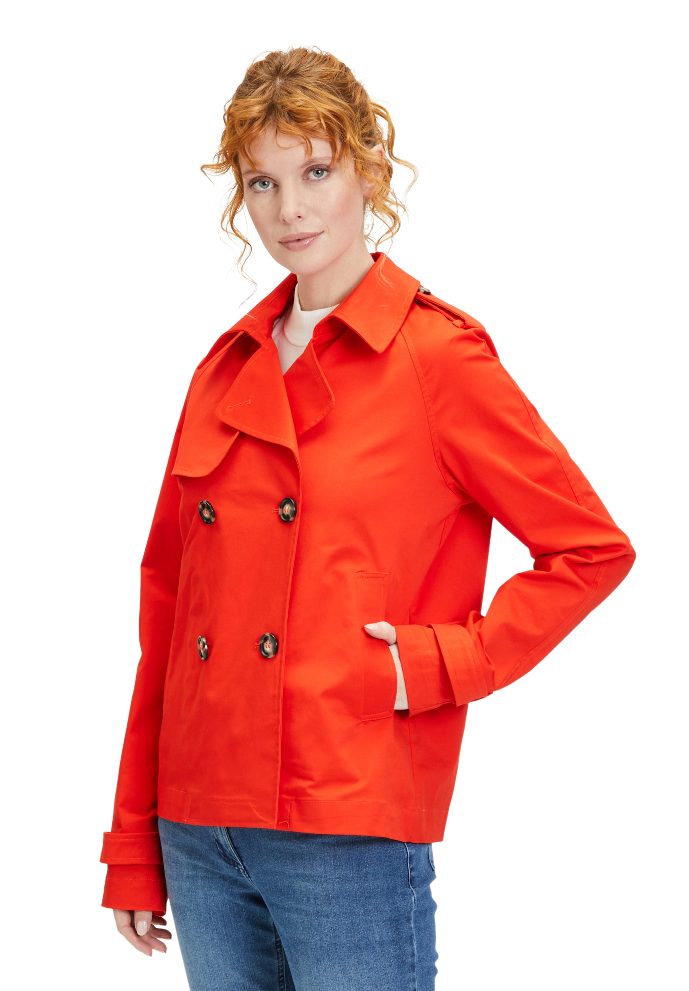Amber & June Between-Seasons Coat in Red: front