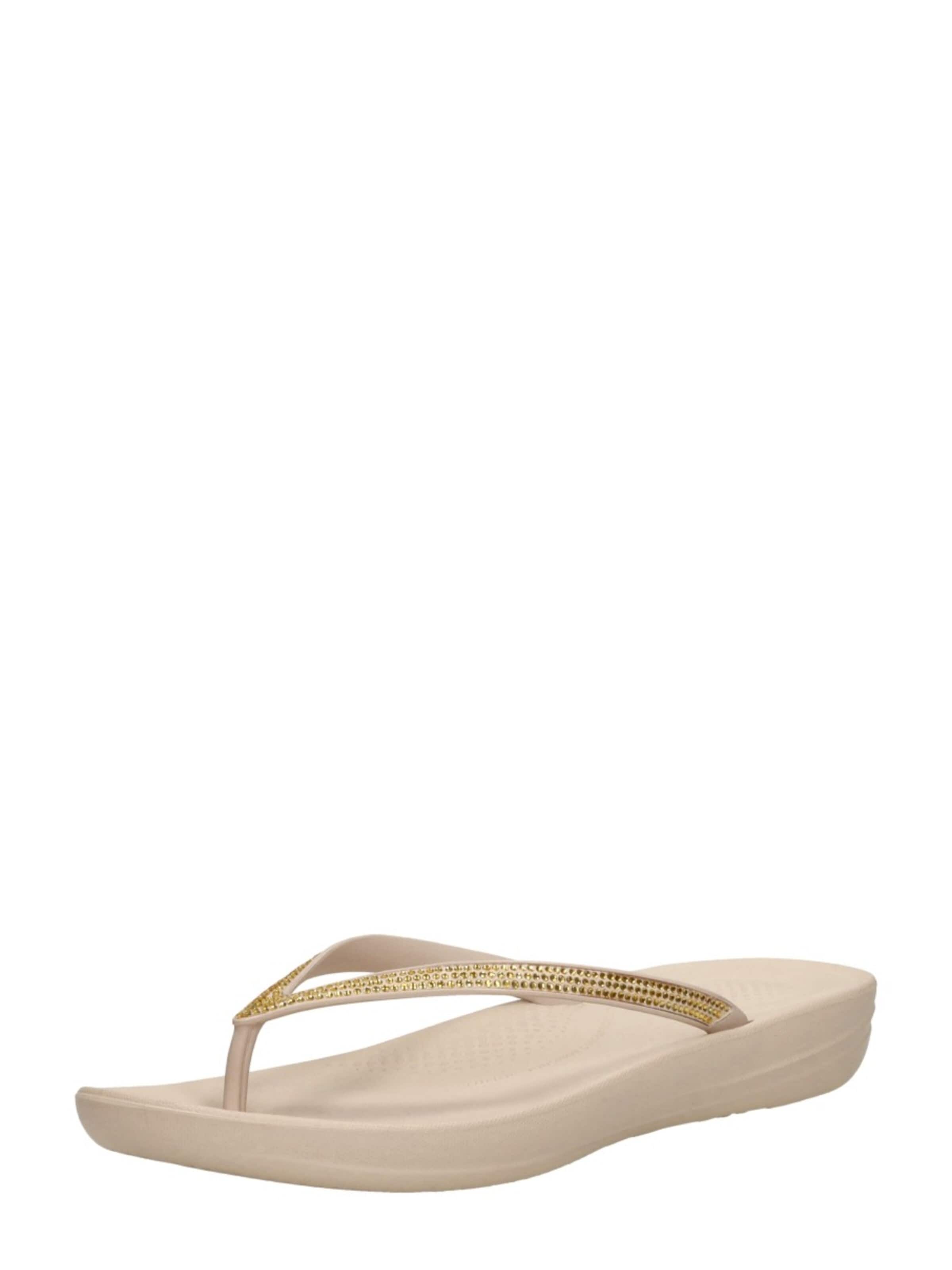 FitFlop T-Bar Sandals 'iQushion Sparkle' in Beige: front