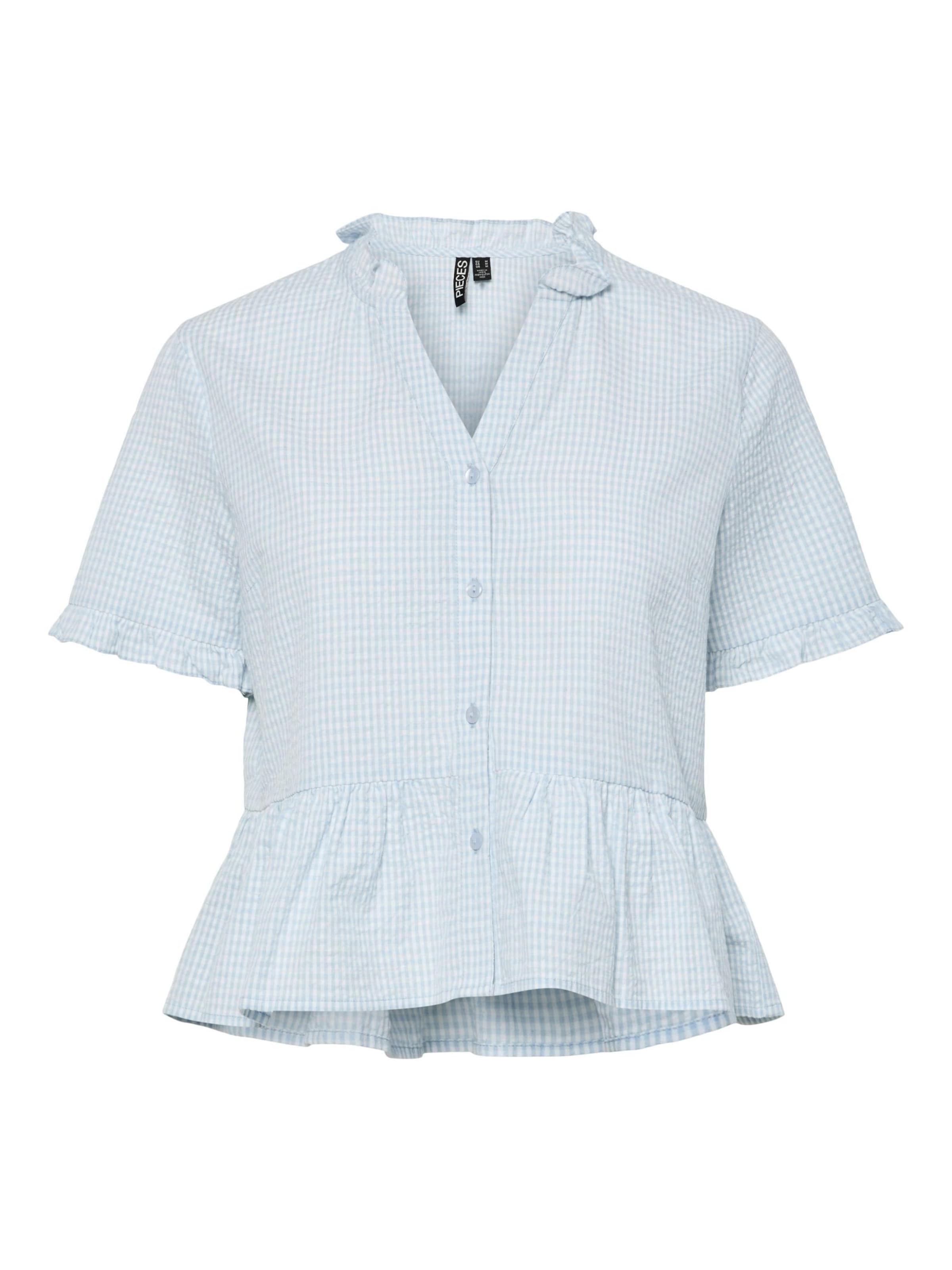 PIECES Bluse 'PCAlma' in pastellblau / weiß, Produktansicht