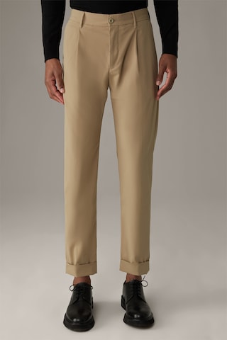 STRELLSON Regular Pleat-Front Pants 'Louis' in Beige: front