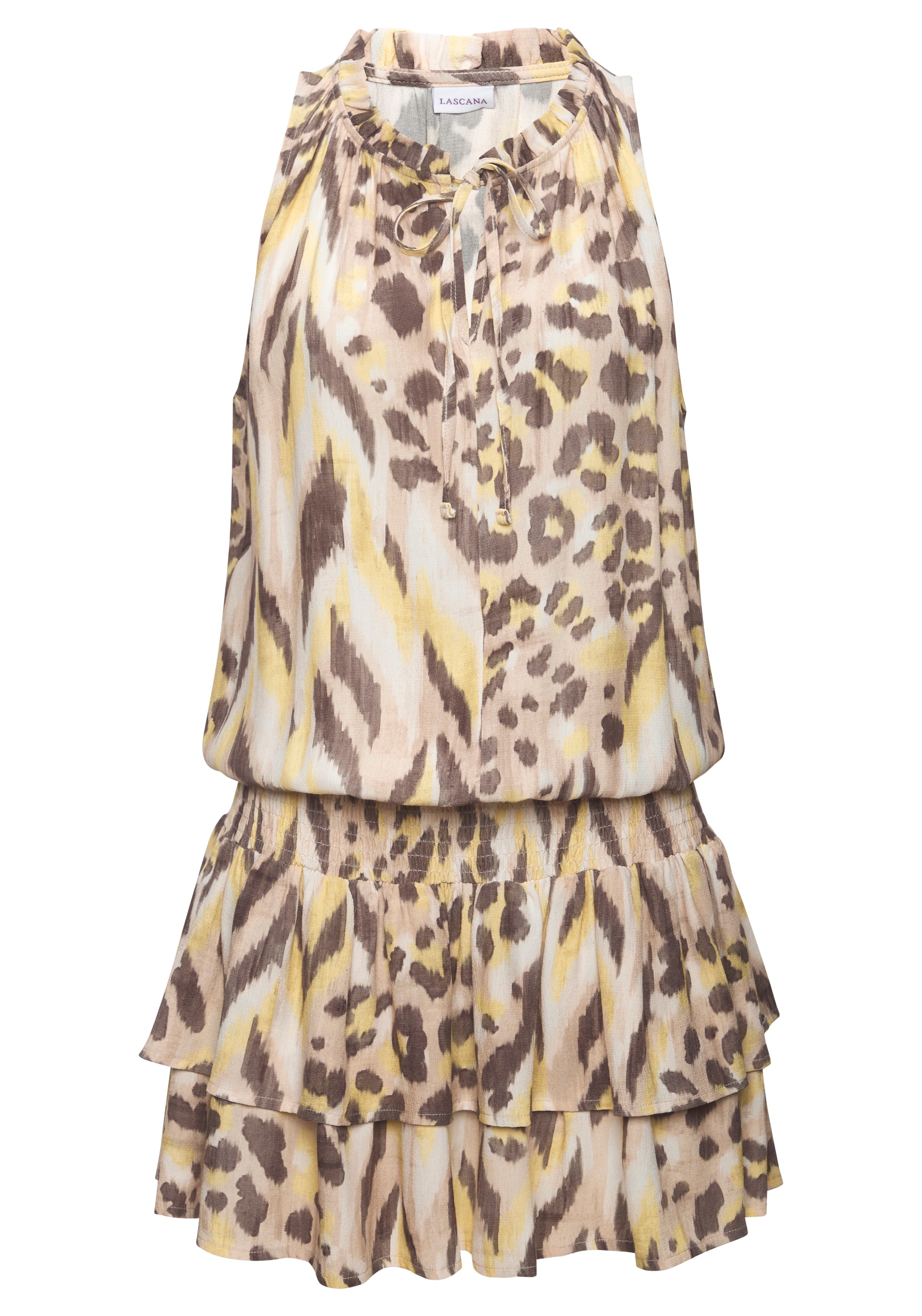 LASCANA Vestido de verano en 34 en arena / marrón / amarillo / blanco, Vista del producto