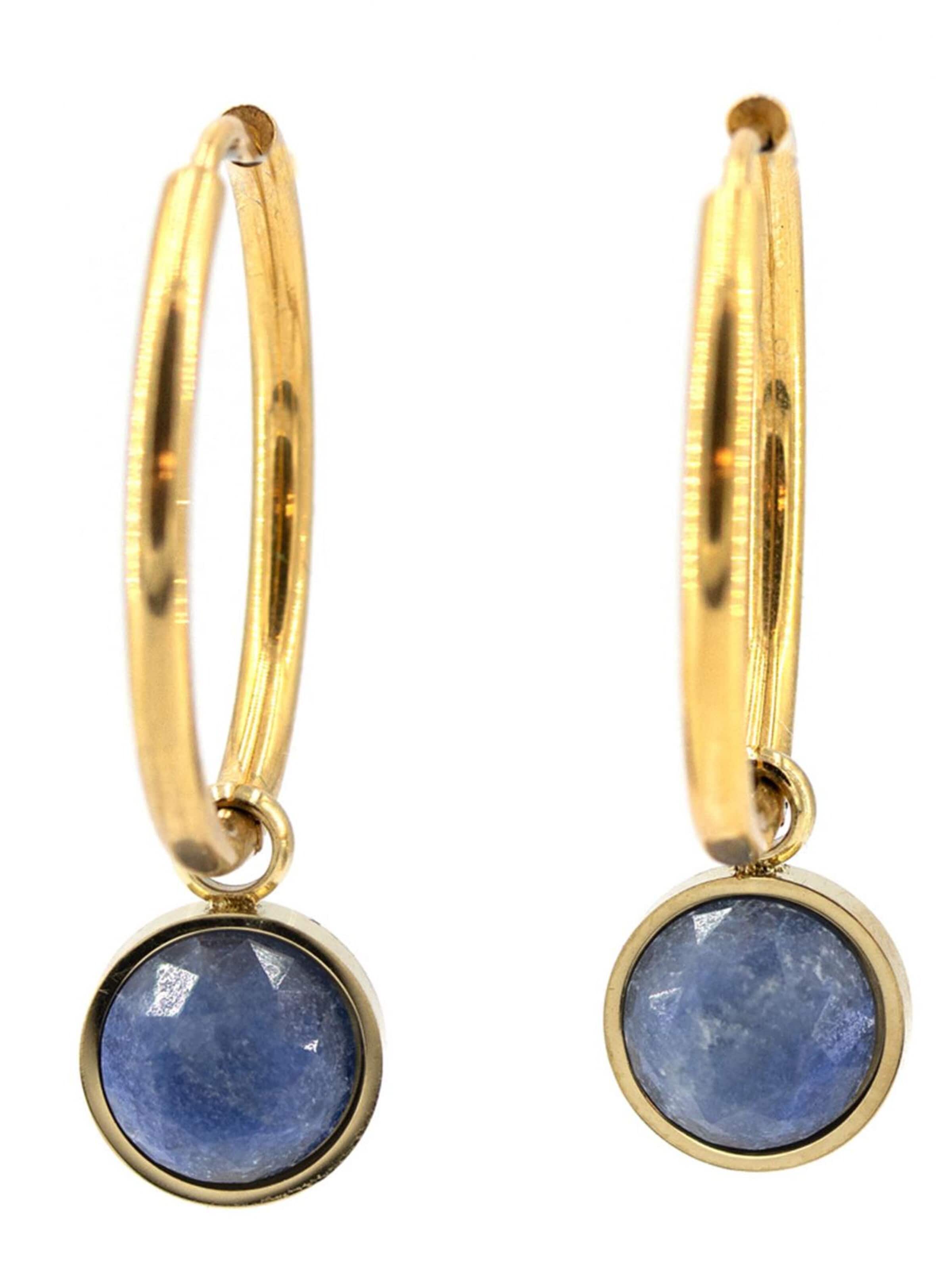 Sergio Engel Earrings 'Beach Ohrring 02 Vergoldeter Edelstahl-Hoop mit Natursteinanhänger' in Blue: front