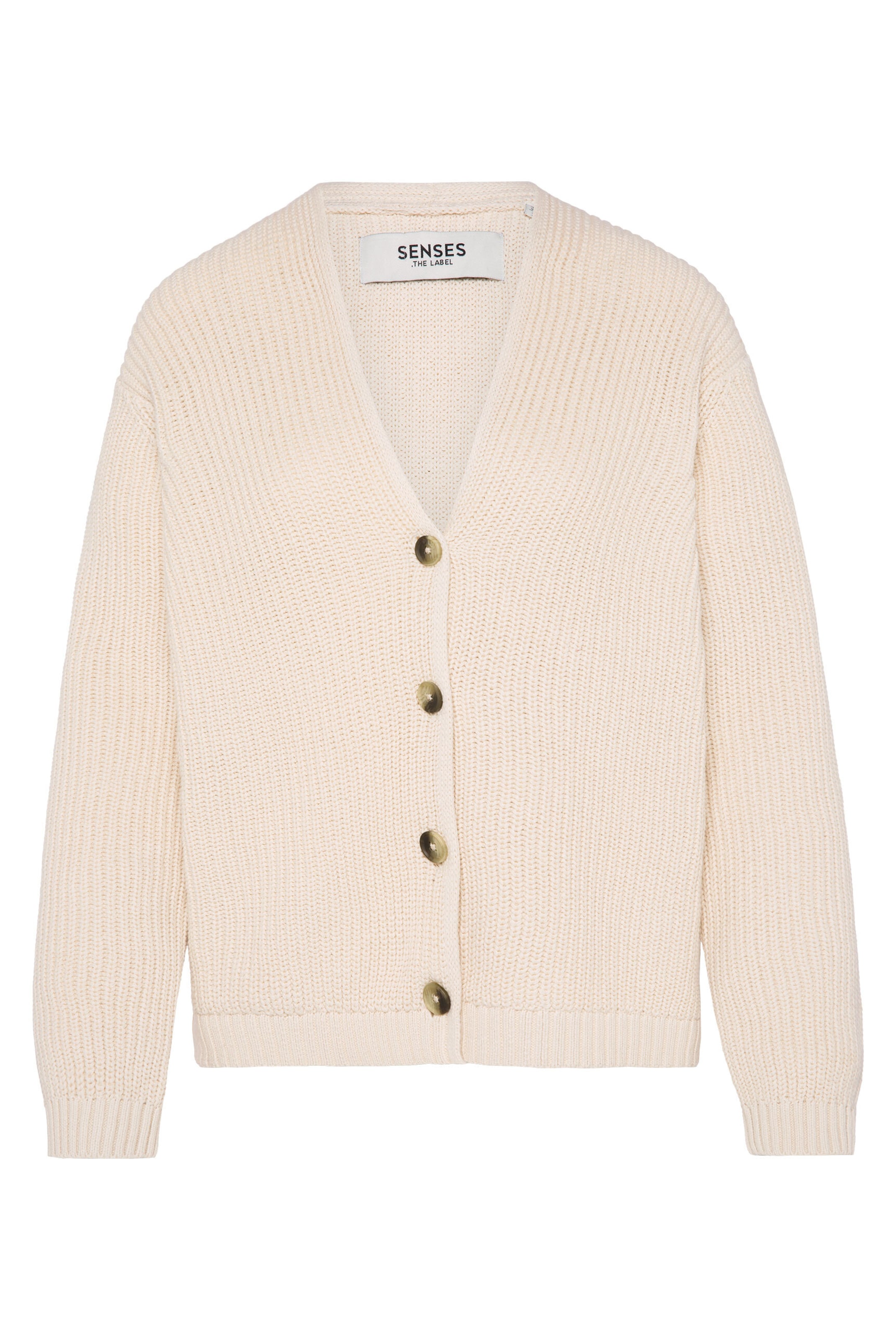 SENSES.THE LABEL Kurz-Cardigan KANI:SSA in Rippstrick in Beige: Vorderseite