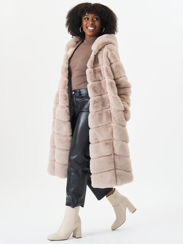 GINI LONDON Langmantel 'Gini Panelled Hooded Longline Fur' in Grau