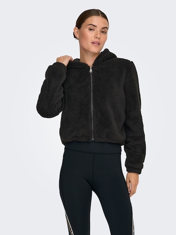 ONLY PLAY Athletic Fleece Jacket 'ONPCas-Fluf' in Black: front