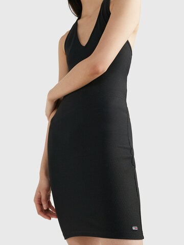 Tommy Jeans Halter Neck Ribbed Bodycon Dress in Schwarz