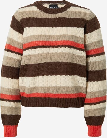 PIECES Sweater 'KARMEN' in Brown: front