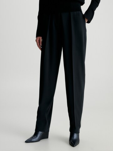 Calvin Klein Regular Pleat-Front Pants in Black: front
