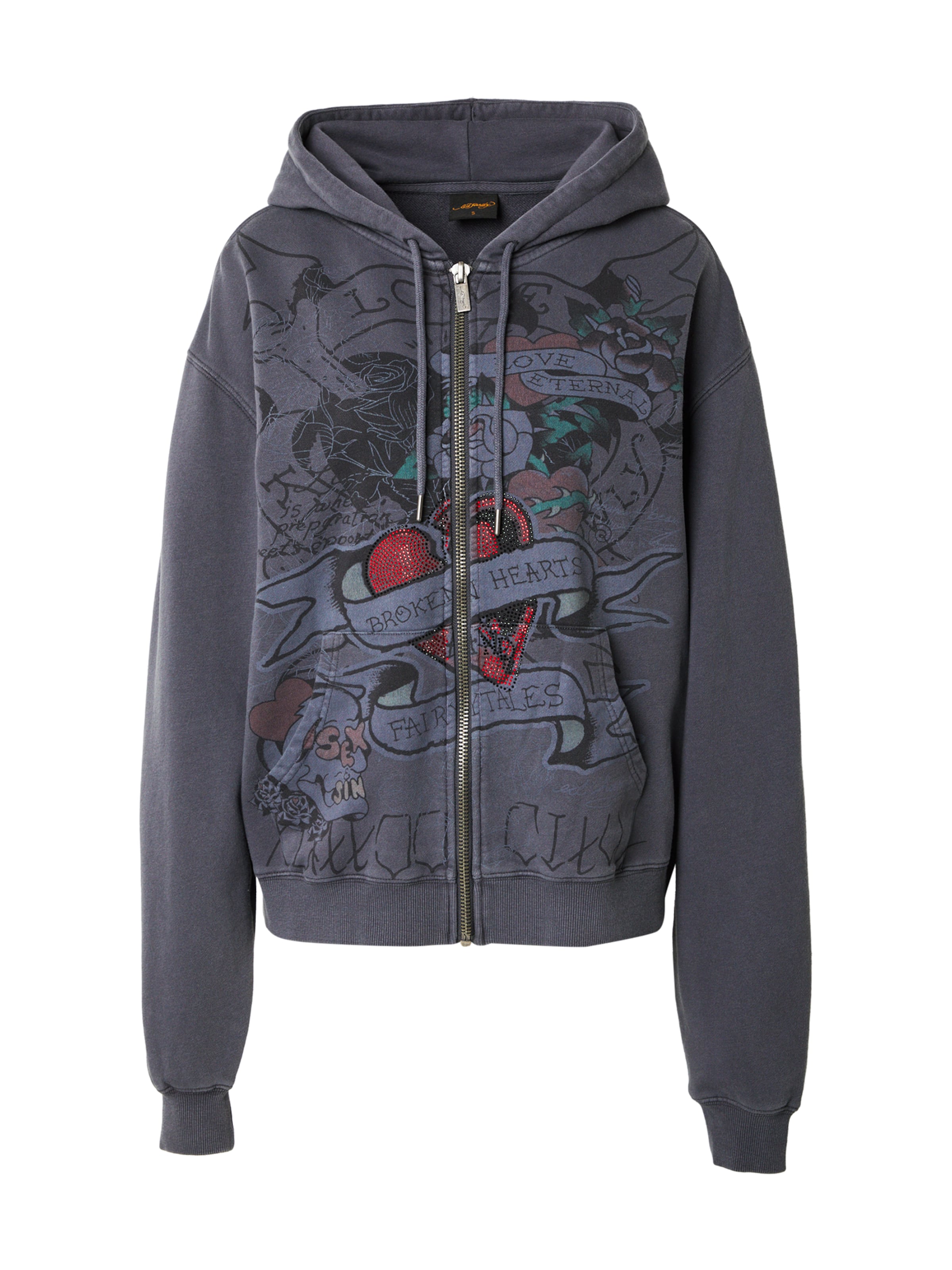 Ed Hardy - Sudadera con cremallera en gris: frente