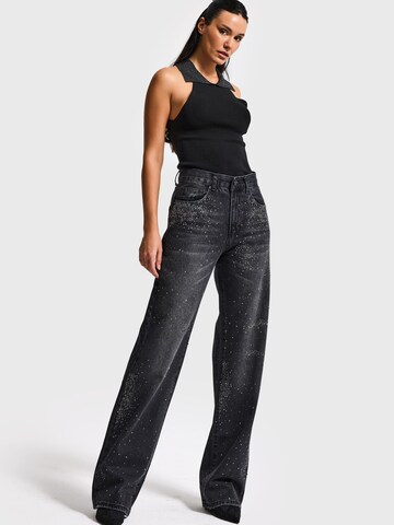 IT'S BASIC Loose fit Jeans 'RHINESTONE LOOSE MID RISE JEANS' in Black