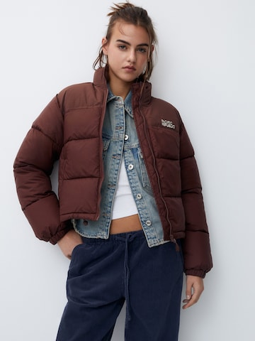 Pull&Bear Winter Jacket in Brown: front