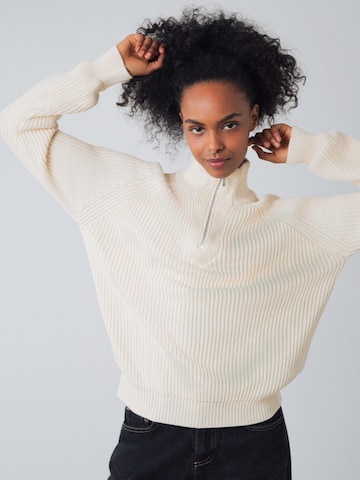 Honest Basics - Jersey 'Half-Zip Knit' en beige