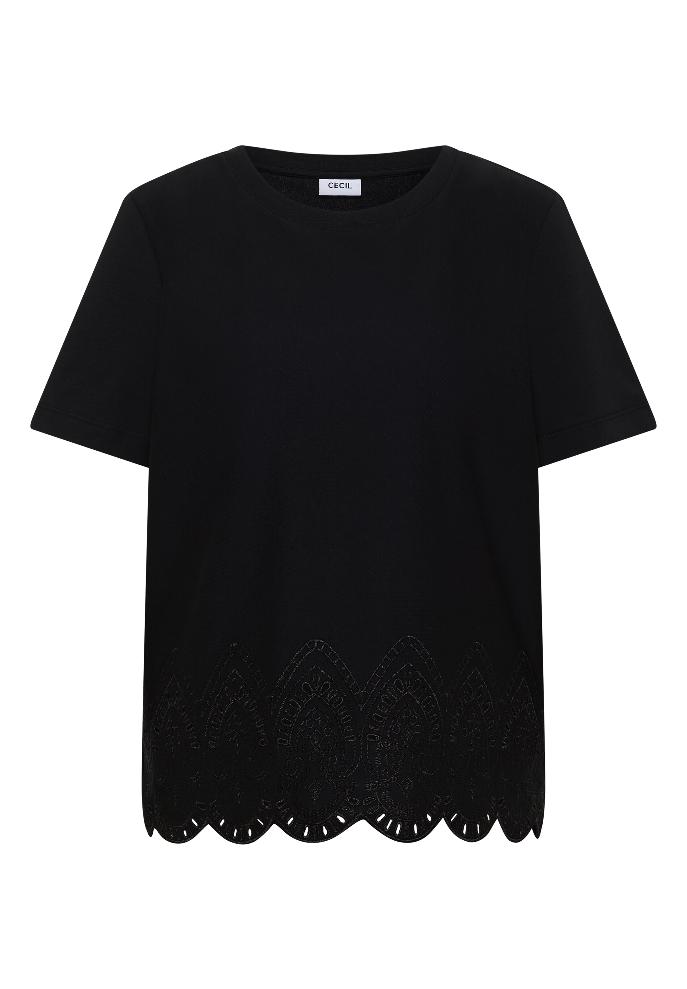 CECIL T-Shirt mit Embroidery am Saum in Schwarz: Vorderseite