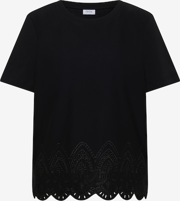 CECIL T-Shirt mit Embroidery am Saum in Schwarz: Vorderseite