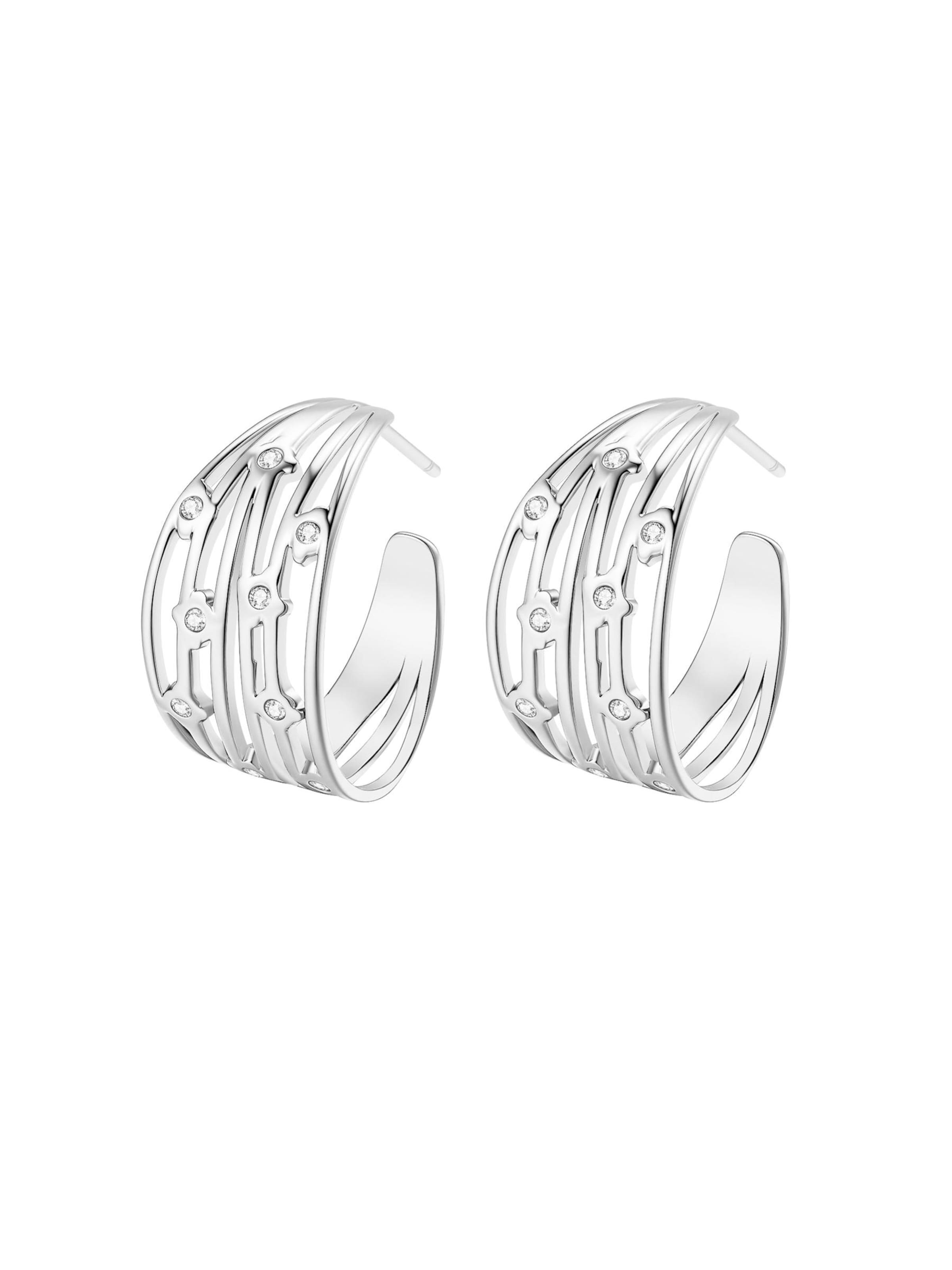 Hey Happiness Boucles d'oreilles 'Multi Band Crystal Hoop' en One Size en argent, Vue avec produit