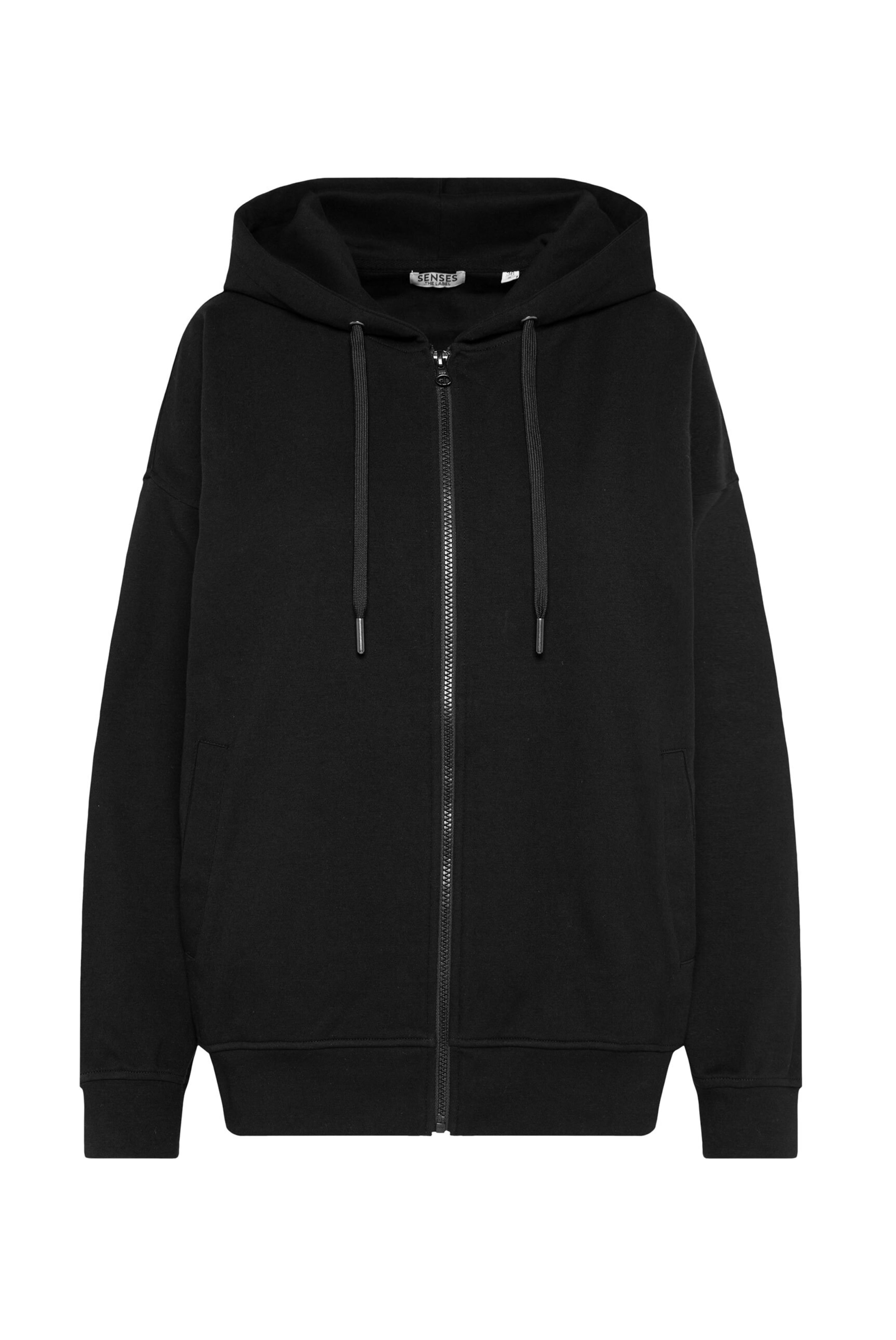 SENSES.THE LABEL Zip-Up Hoodie in Black: front
