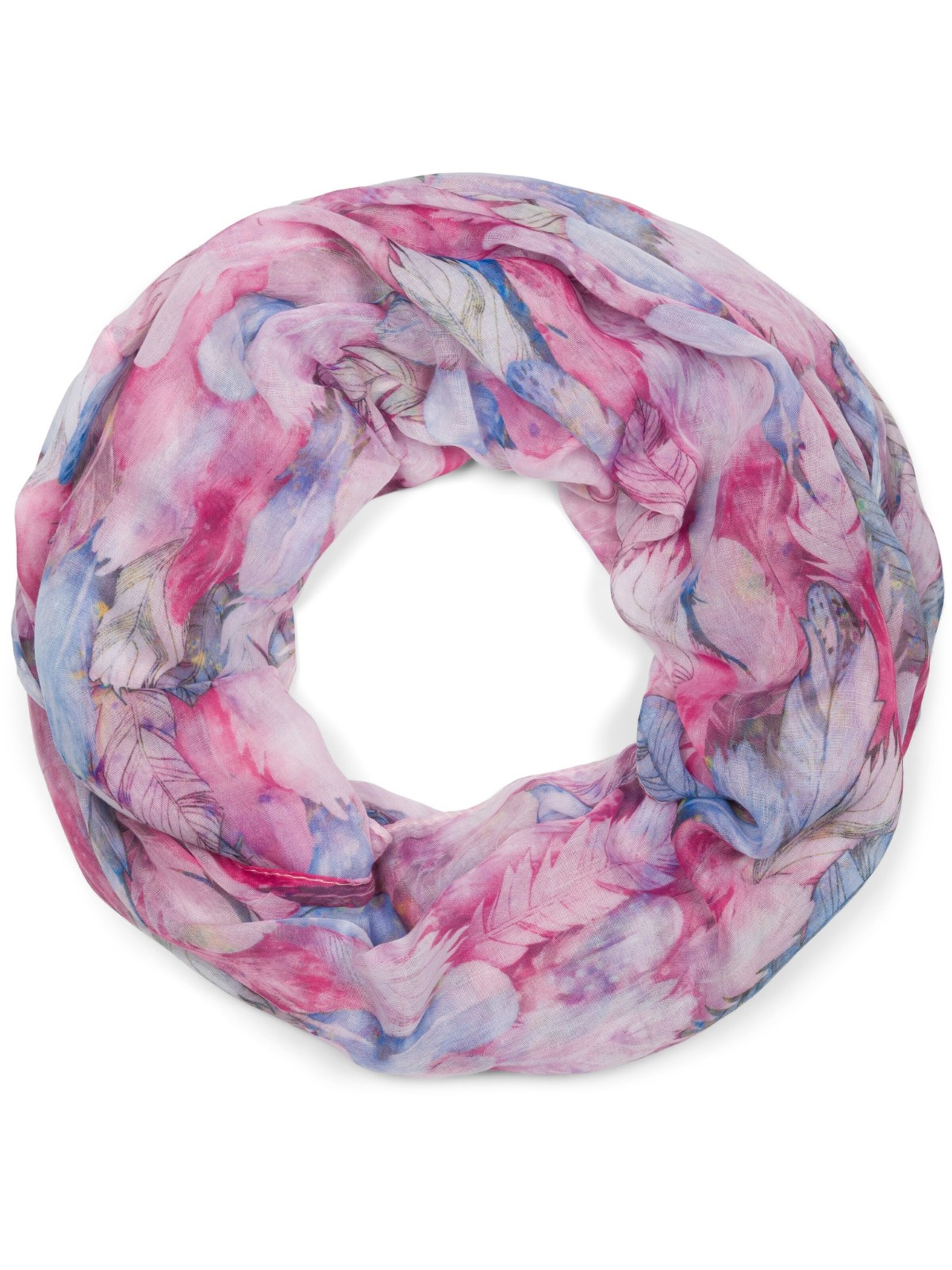 styleBREAKER Loop scarf 'Loop mit bunten Federn' in Pink: front
