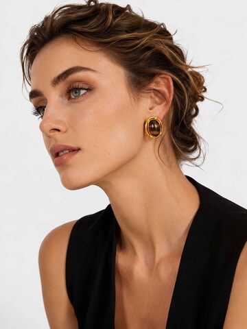 RteRme - Brincos 'Vintage-Inspired Tiger Eye Stone Gold Stud Earrings' em ouro: frente