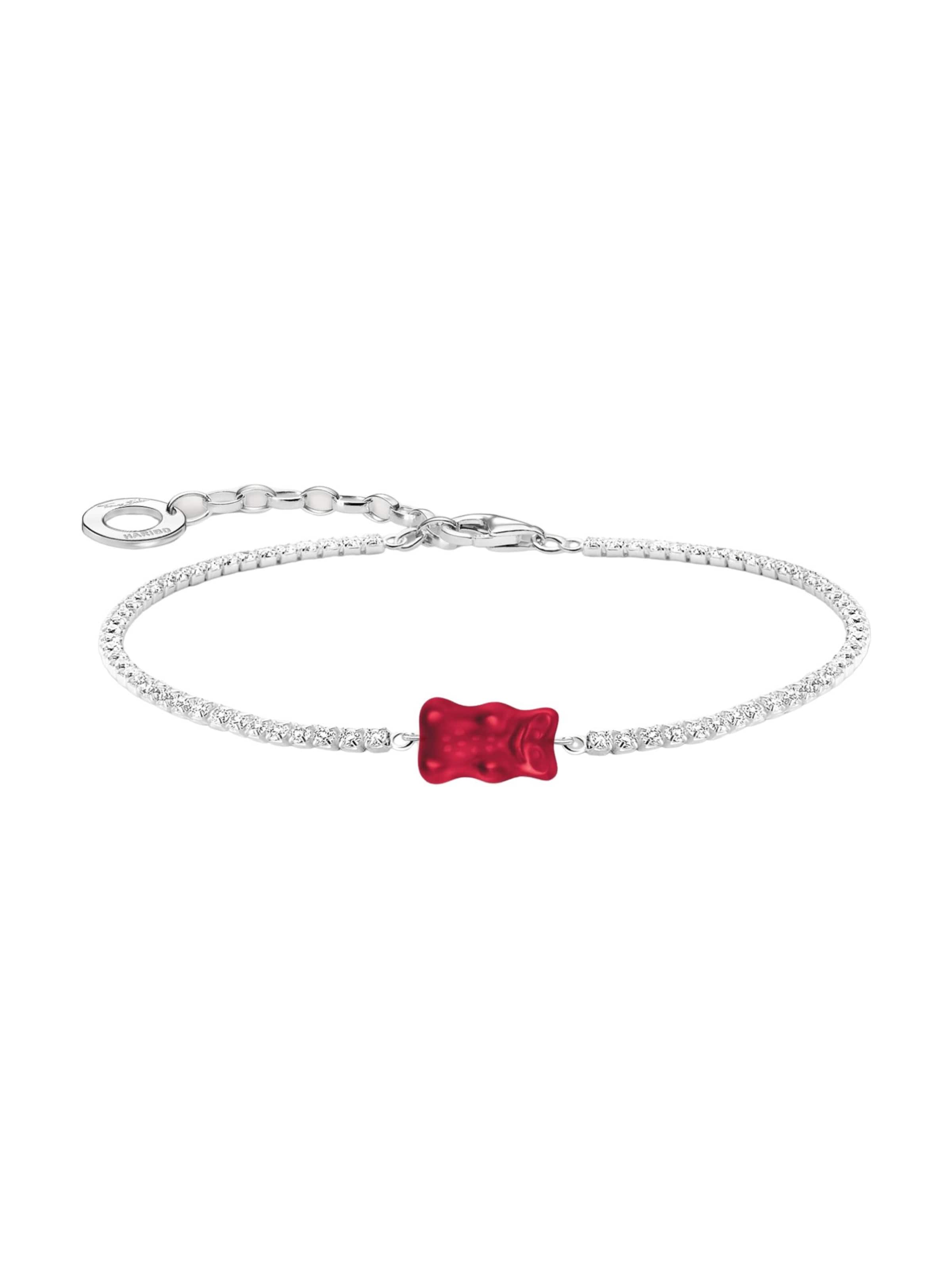 Thomas Sabo Bracelet 'Silbernes Tennisarmband mit Rotem Goldbär' in Silver: front