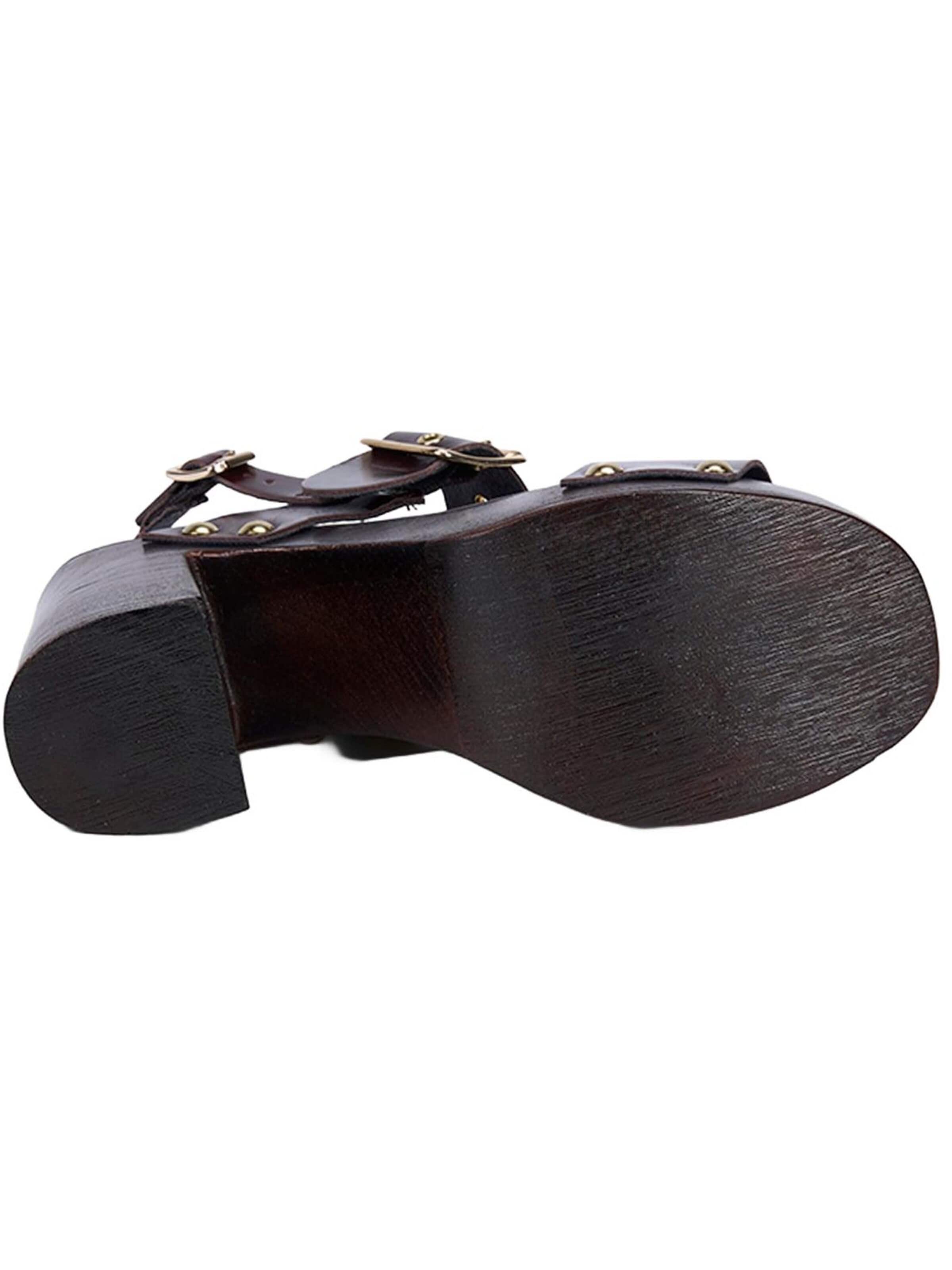 Desa Strap sandal 'DESA Damen-Plateausandalen aus Leder mit Nieten' in Brown
