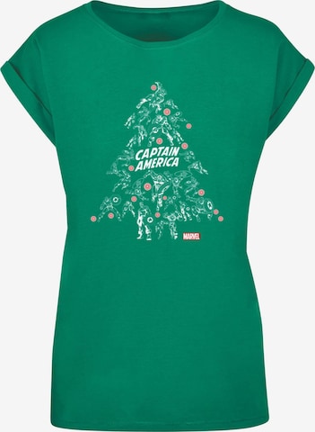 ABSOLUTE CULT Shirt 'Captain America - Christmas Tree' in Groen: voorkant