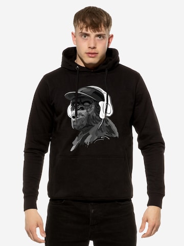 Cotton Prime Sweatshirt 'Monkey Mit DJ-Kopfhörer' in Zwart: voorkant