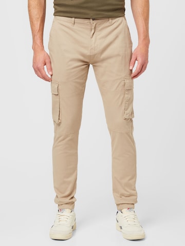 Denim Project Tapered Cargo Pants in Beige: front