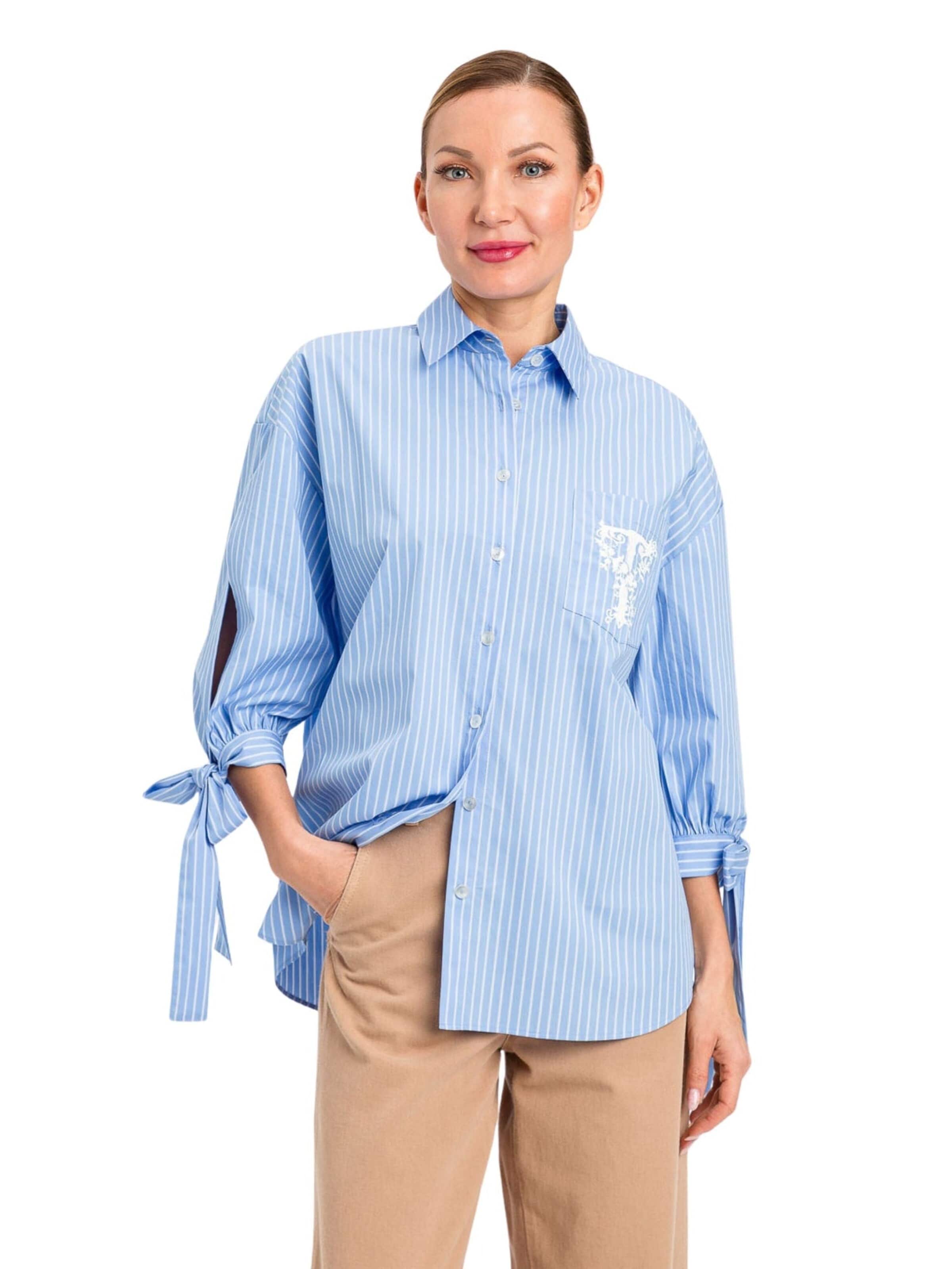 Twinset Blouse 'Oversized Striped Shirt with Embroidery' in Blauw