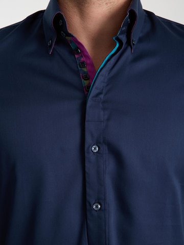 7Camicie Slim Fit Businesshemd 'Roma Satin Man Shirt Green'‌ in Blau