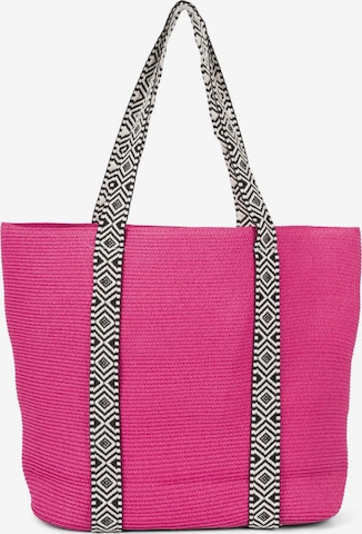 styleBREAKER Strandtasche 'Papierstroh Strandtasche Azteken Muster' in Pink: Vorderseite