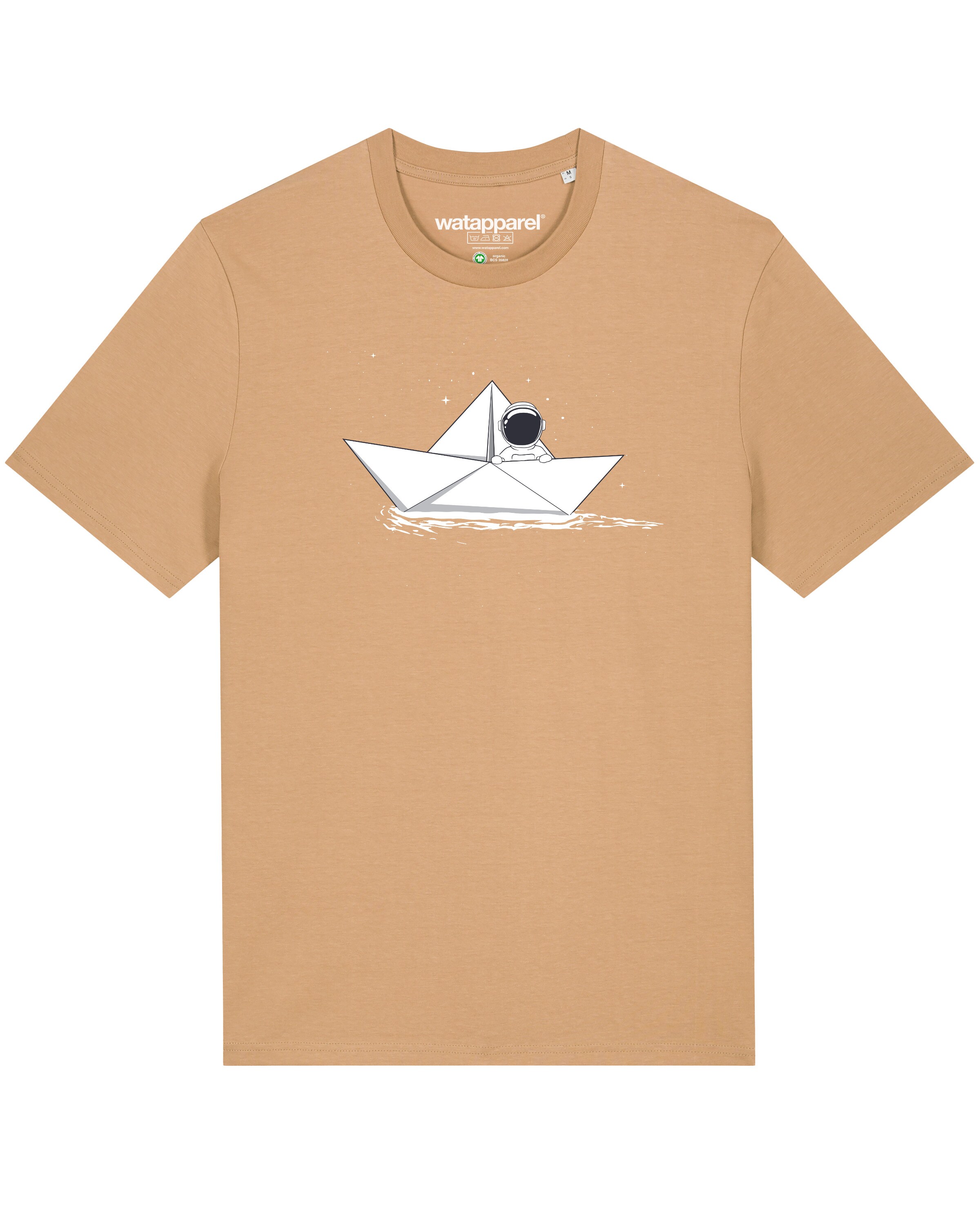 Watapparel Shirt 'Astronaut in paper boat' in Beige: voorkant