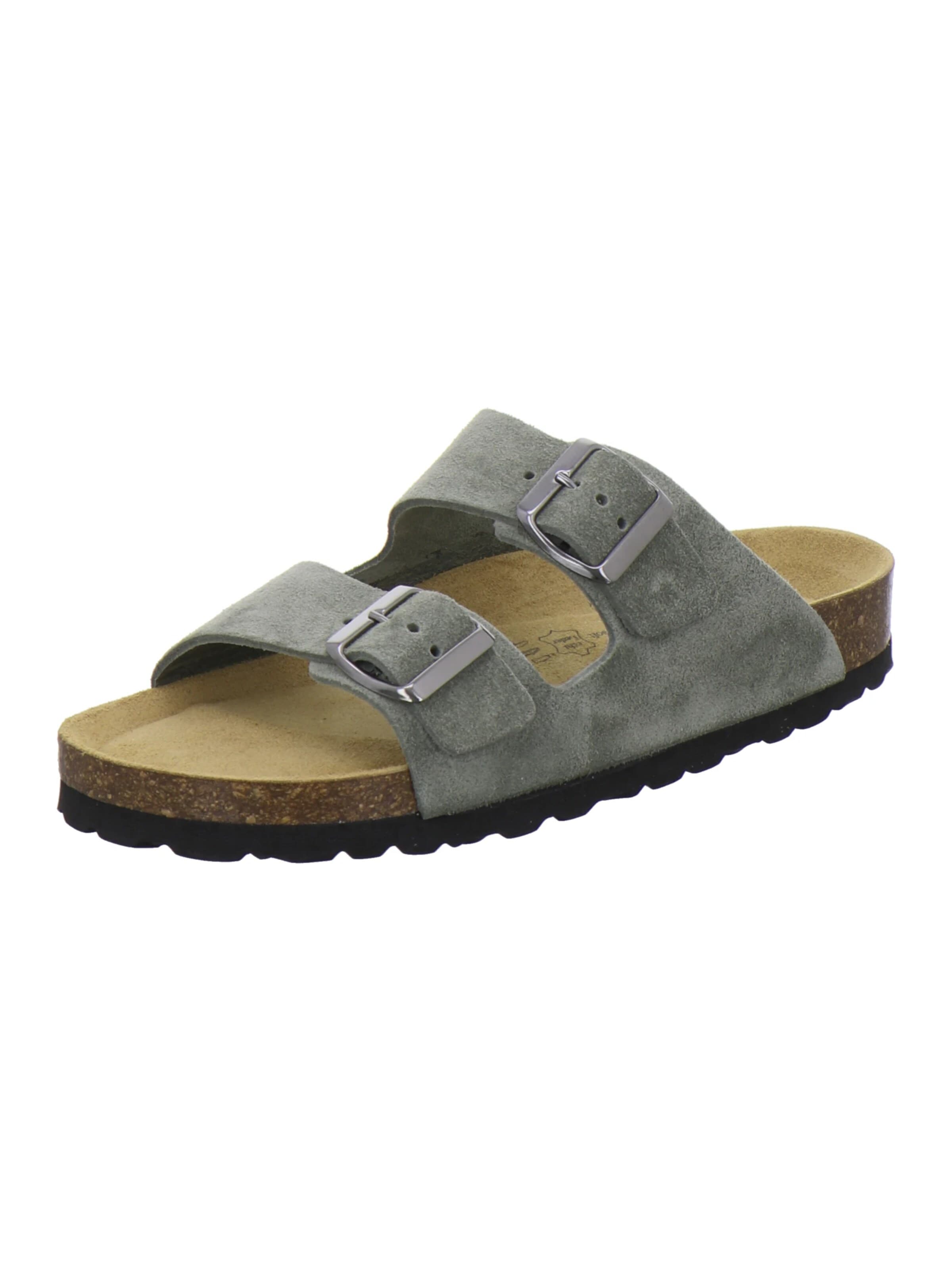 AFS-Schuhe - Zapatos abiertos 'Pantoletten Damen Zweischnaller olive' en verde: frente