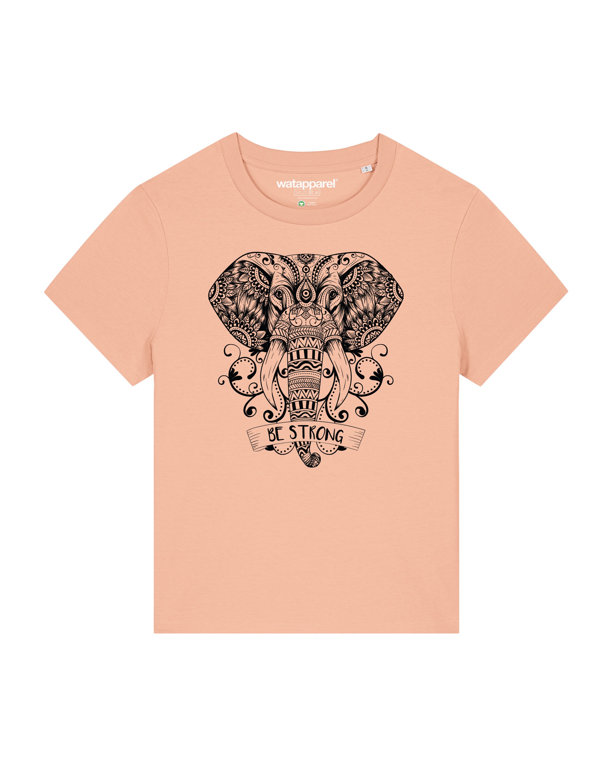 Maglietta ' Mandala Elephant ' di Watapparel in arancione: frontale
