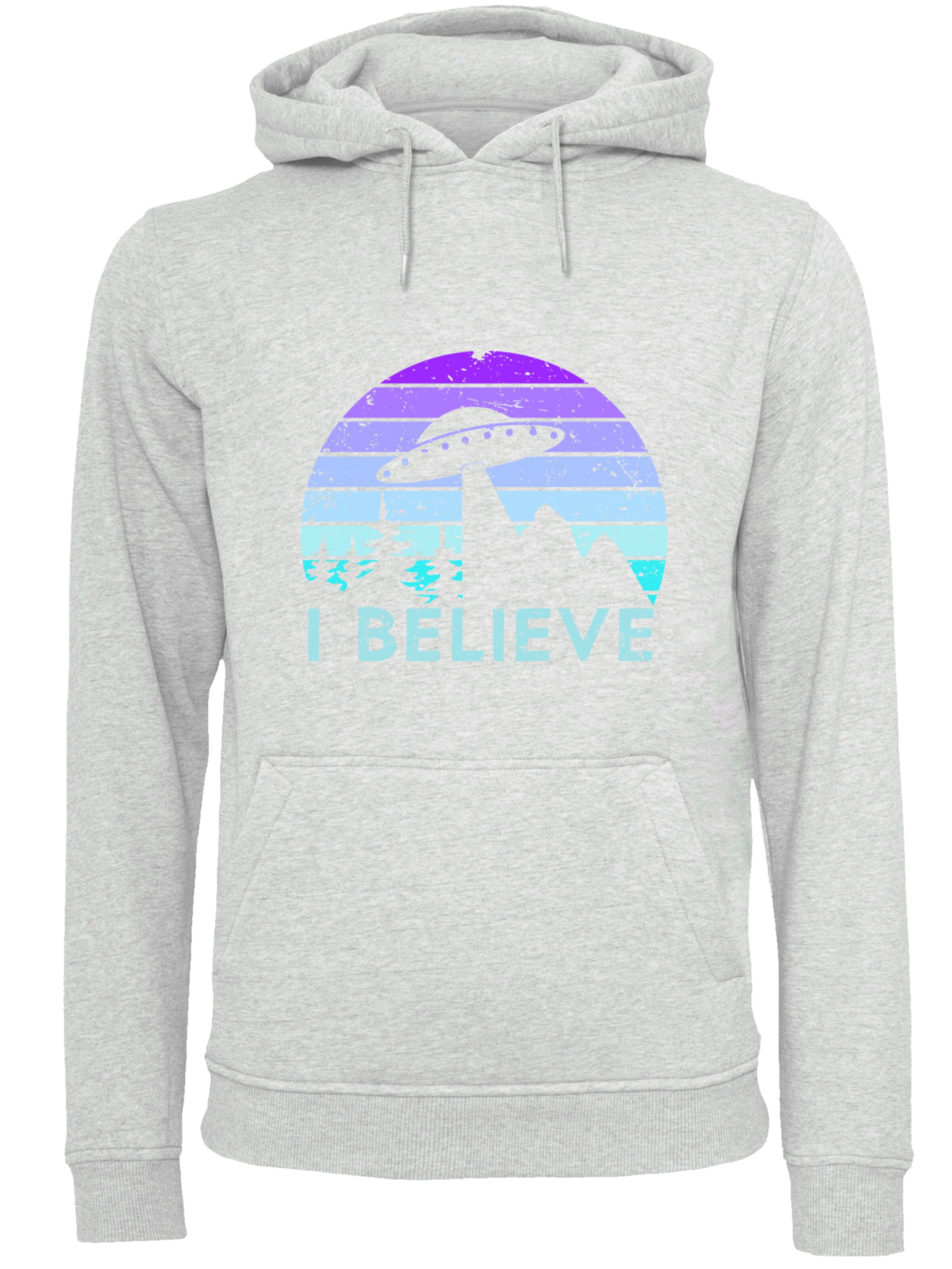 F4NT4STIC Sweatshirt 'I Believe UFO Alien Raumschiff Retro' in Grijs: voorkant