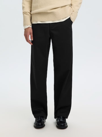 Loosefit Pantalon chino 'SLM220-MILES' SELECTED en noir : devant