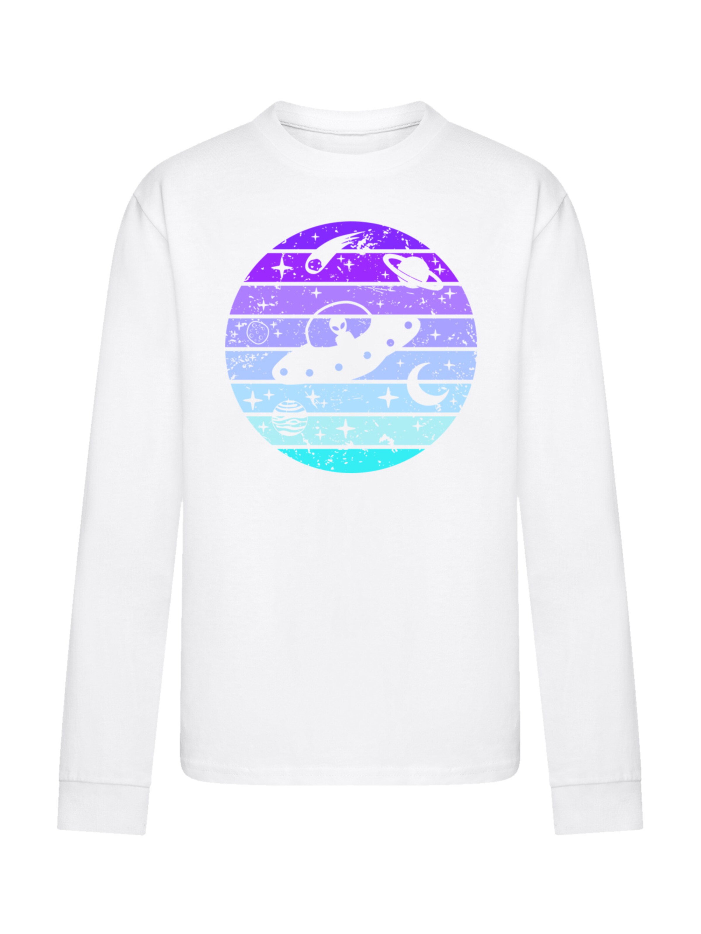 F4NT4STIC Shirt 'Retro Alien Weltraum Sonnenuntergang' in Weiß: Vorderseite