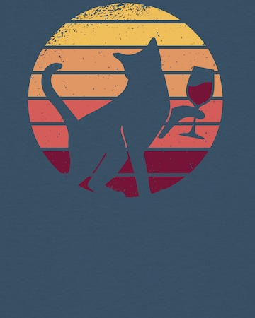 Watapparel Shirt 'Sunset Katze & Rotwein' in Blue
