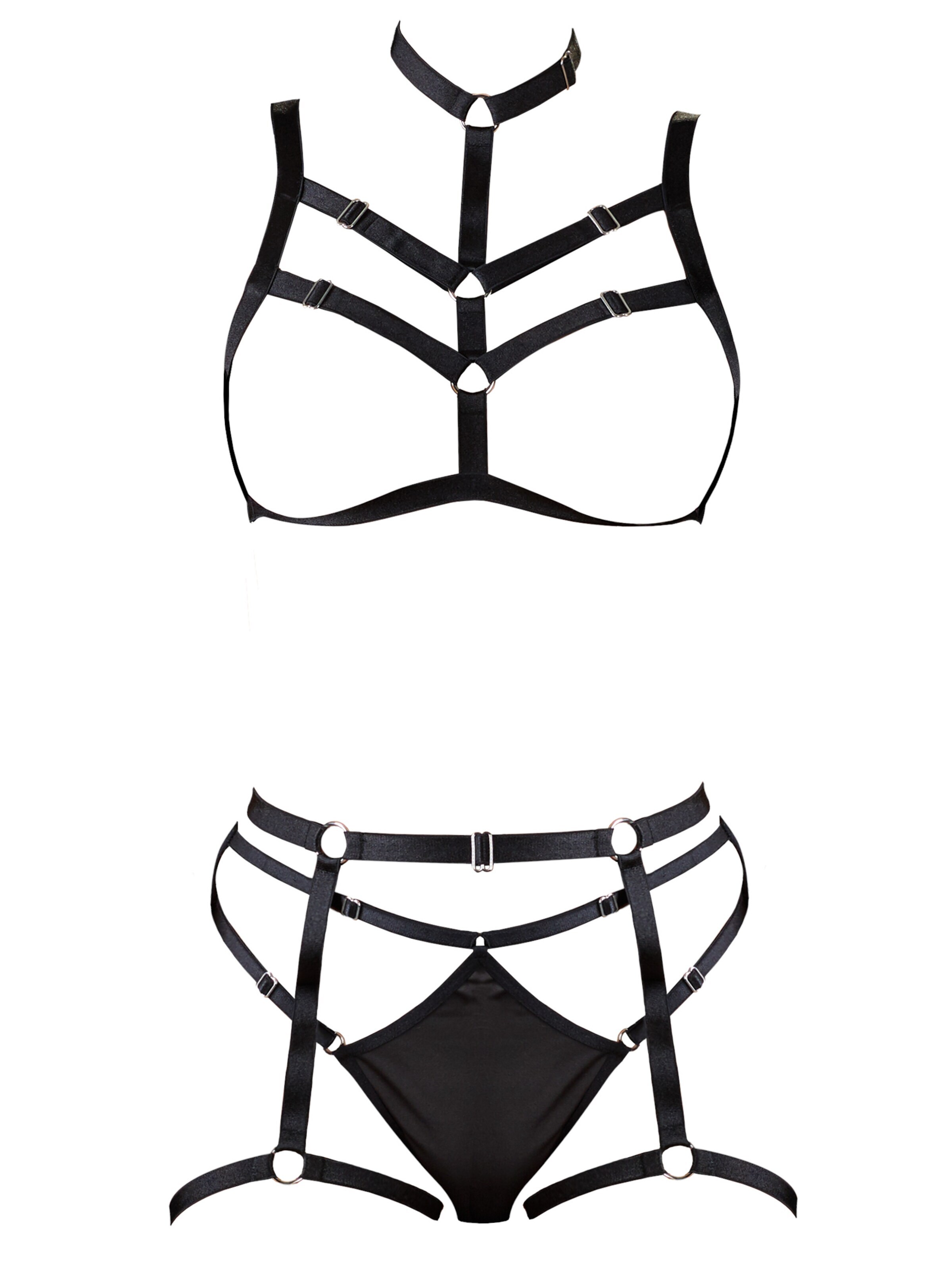 Cottelli Lingerie Lingerie Bodysuit 'Harness' in Black: front