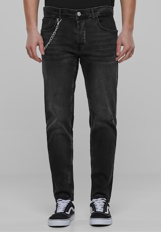 2Y Premium Tapered Jeans in Black: front