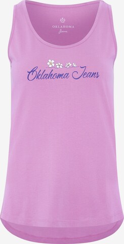 Oklahoma Jeans Top ' mit floralem Logo-Print ' in Purple: front