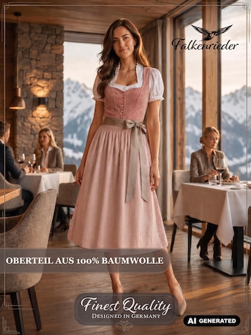 Falkenrieder Dirndl 'Damen Midi Trachtenkleid mit praktischer Rocktasche - Basel' in Pink