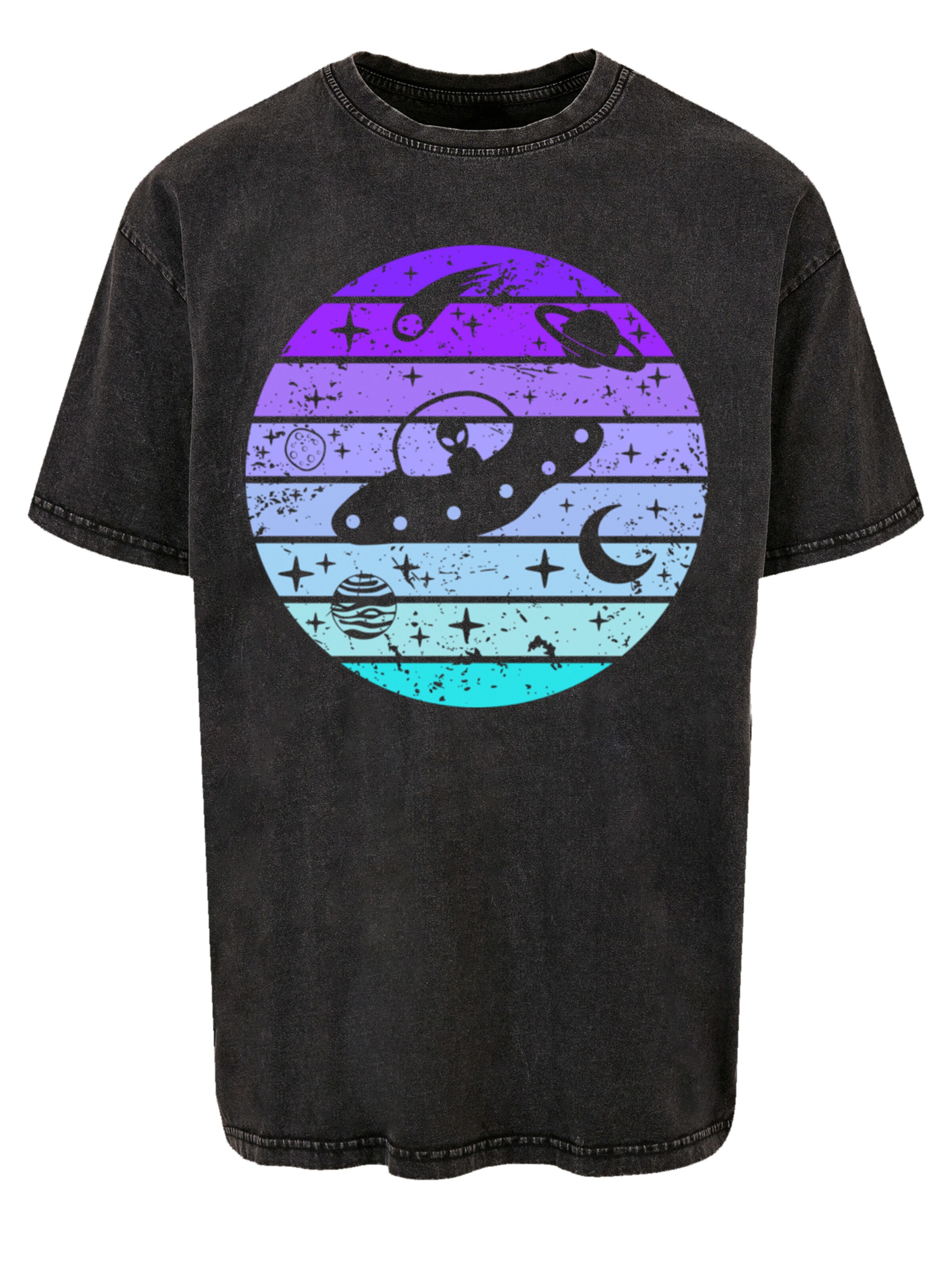 F4NT4STIC Shirt 'Retro Alien Weltraum Sonnenuntergang' in Black: front