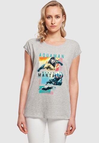 ABSOLUTE CULT Shirt 'Aquaman - Character Tiles' in Grijs: voorkant