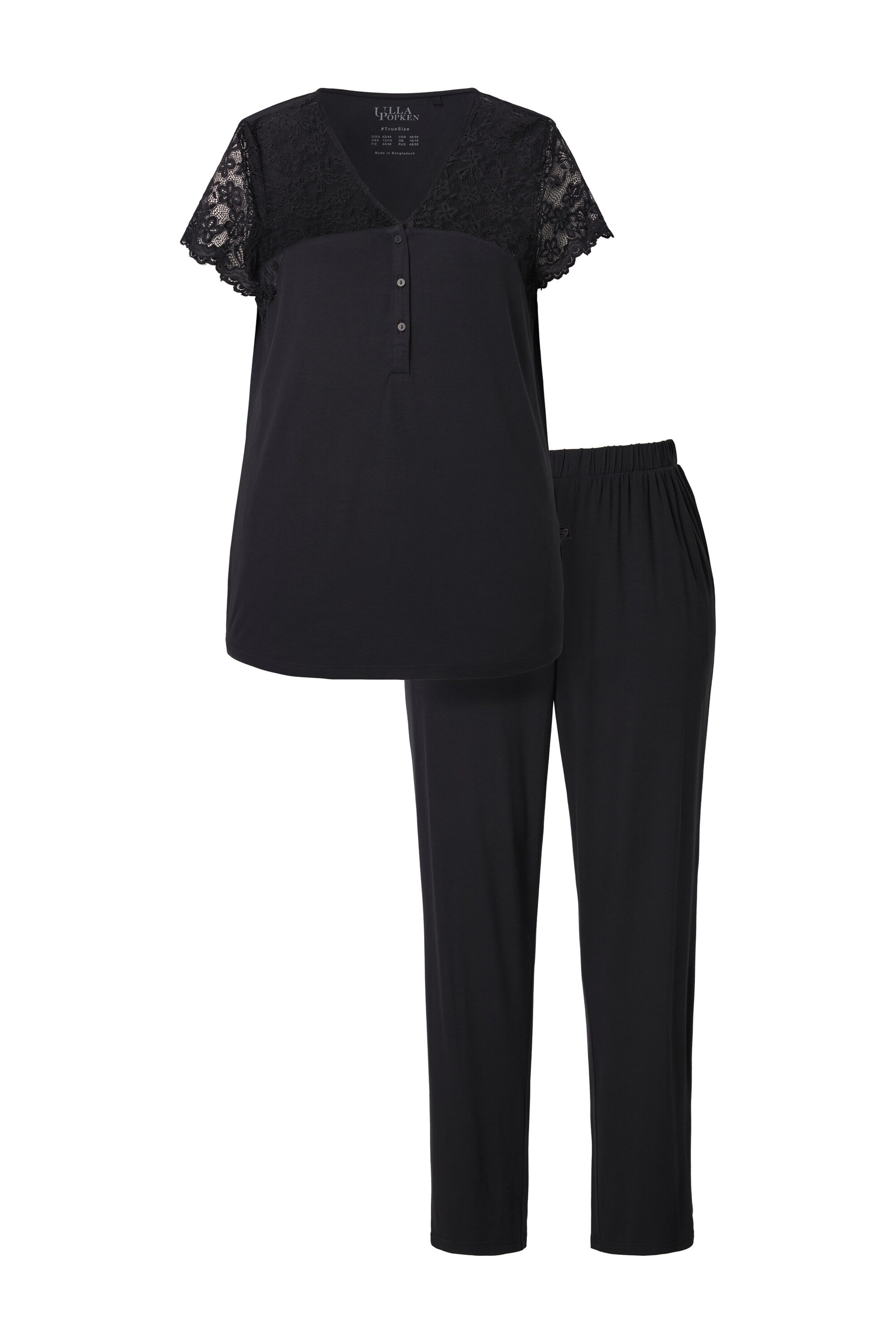 Ulla Popken Pyjama in Schwarz: Vorderseite