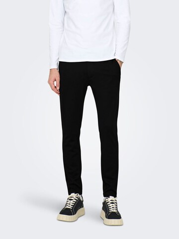 Only & Sons Tapered Chino Pants in Black: front