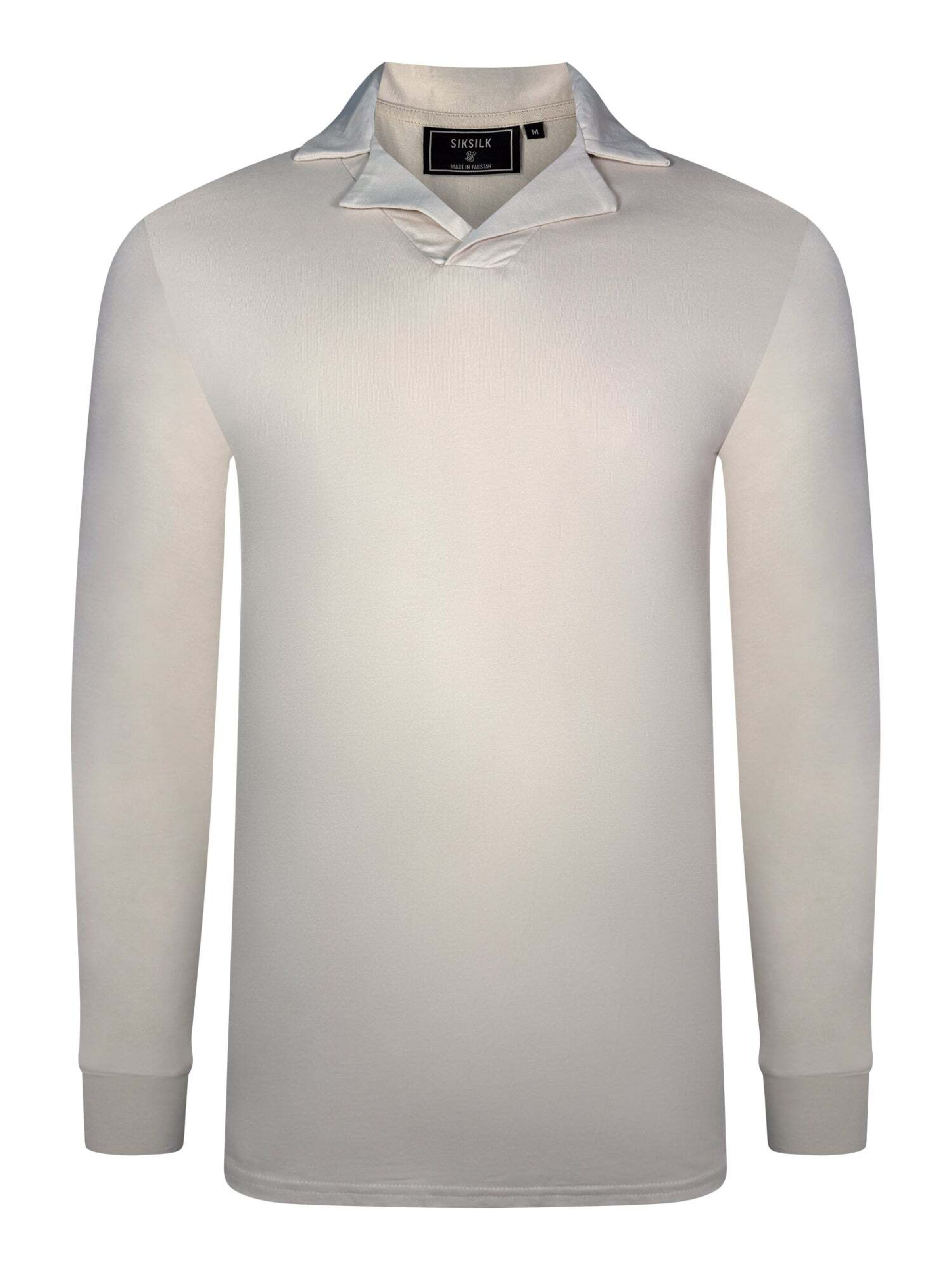 SikSilk Shirt 'Long Sleeve Revere Polo' in Beige