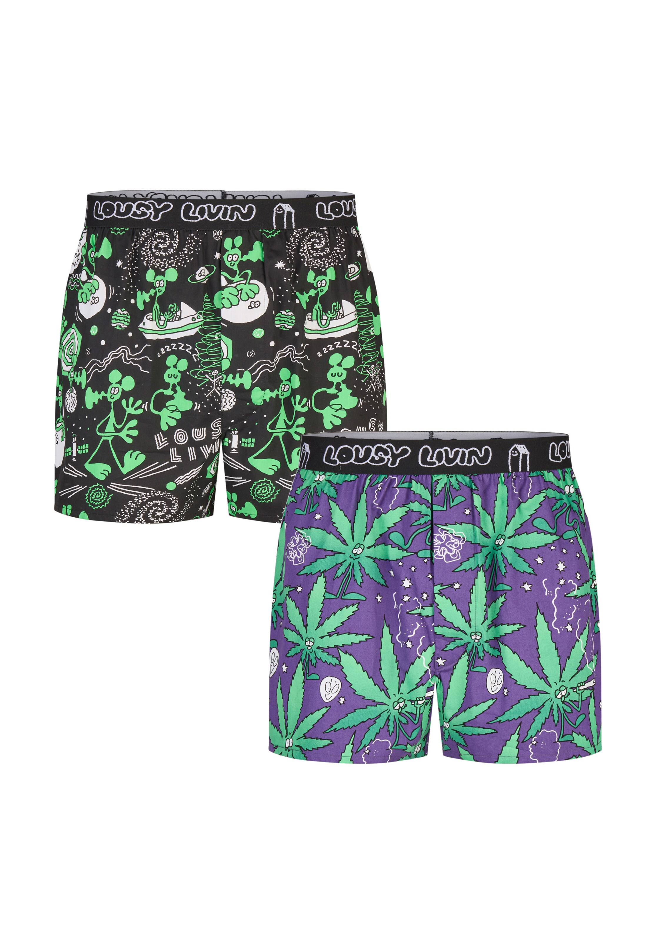 Lousy Livin Boxershorts 'Outer Weedy' in Grün: Vorderseite